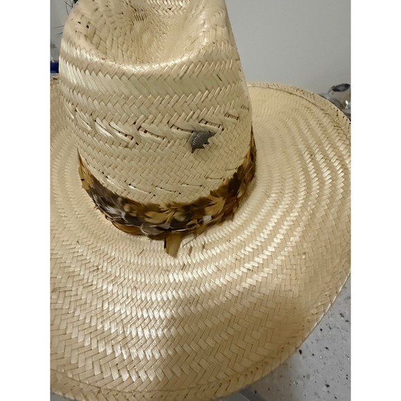Chisholm Trail Western Wear Straw Cowboy Hat Feather Band Armadillo Pin Tan Sz 7 main image 5